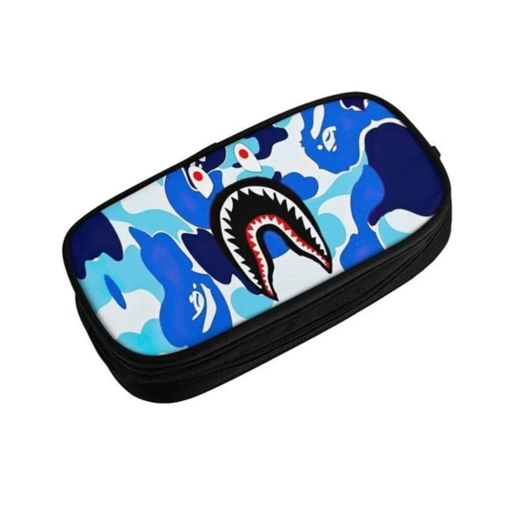 NWOT Camouflage Shark Camo Pencil Case for Boys Girls Kids Pen Bag Box Blue